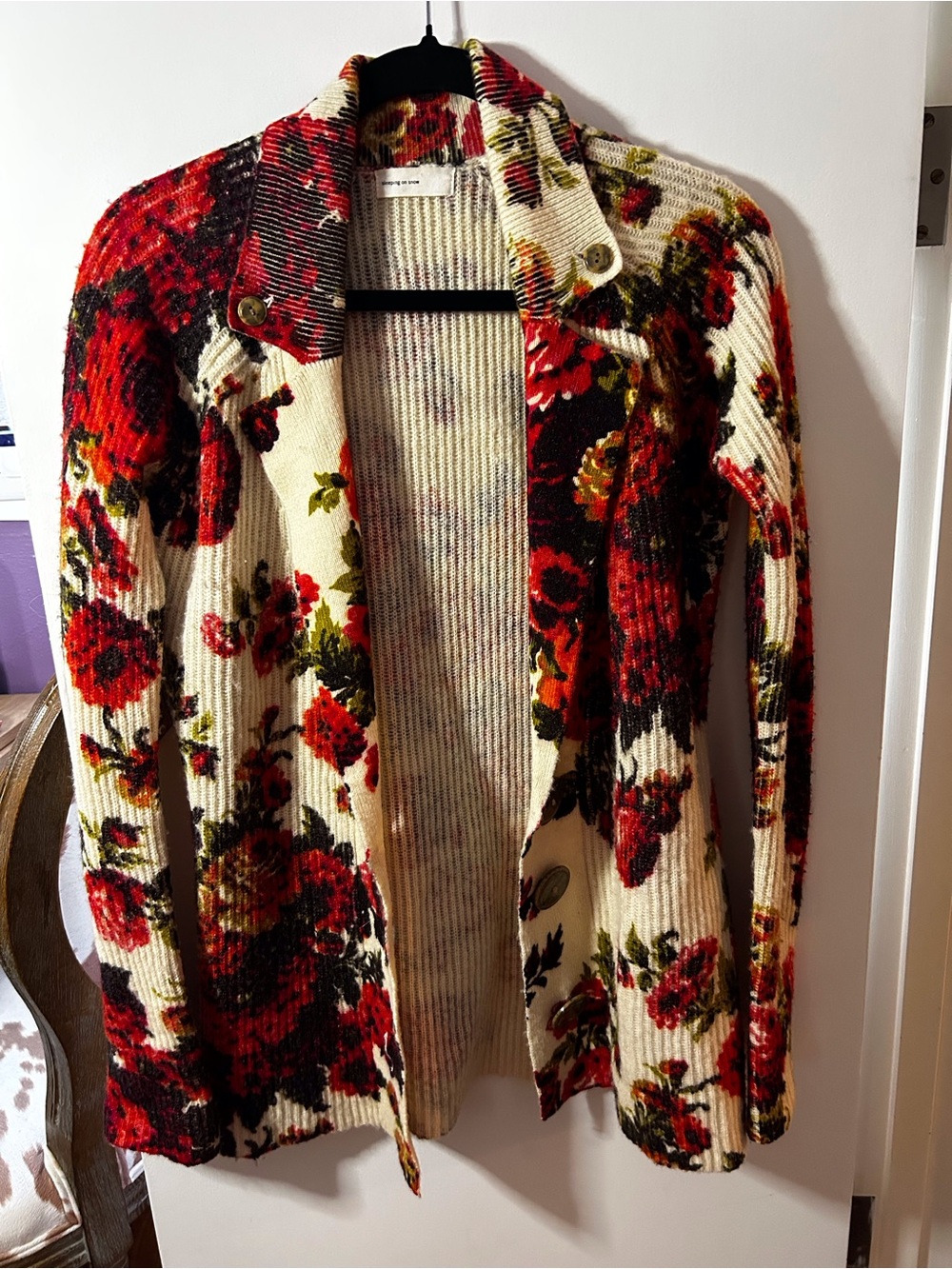 Anthropologie Floral Cardigan Wool Blazer